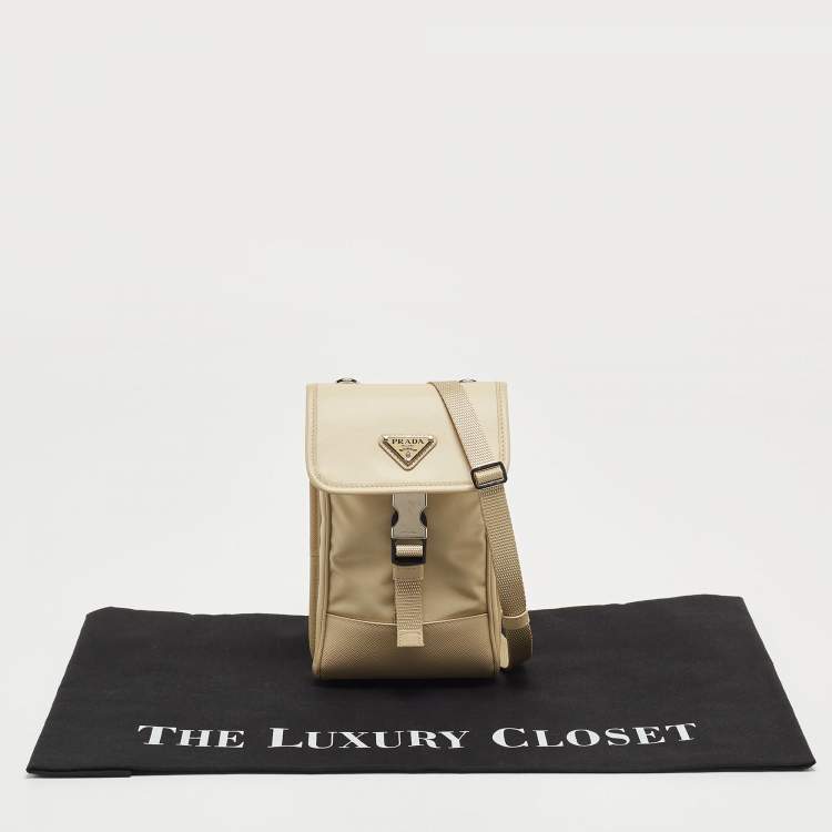 Pre Owned Prada Beige Re-Nylon and Saffiano Leather Smartphone Case Bag