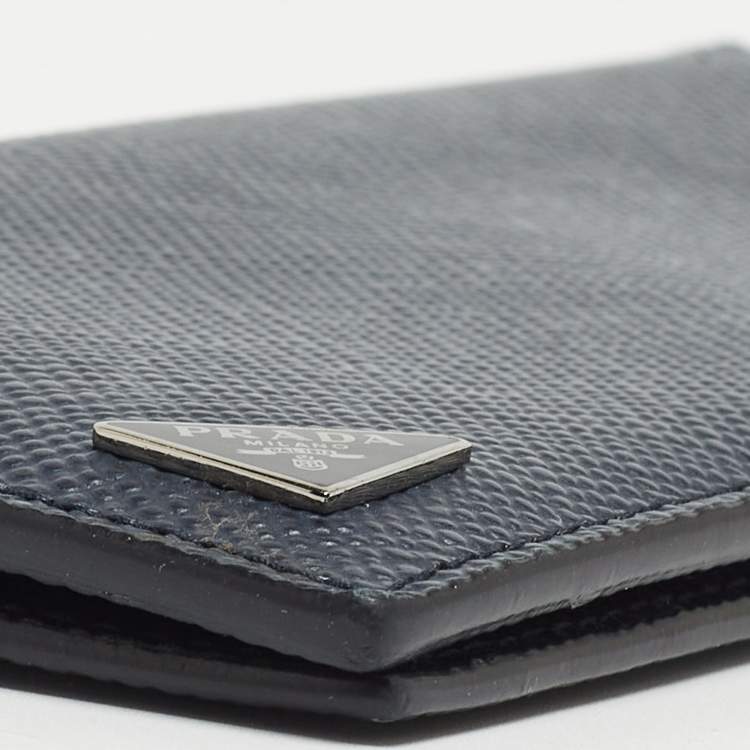 Pre Owned Prada Navy Blue Saffiano Leather Vertical Long Wallet