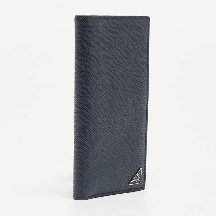 Pre Owned Prada Navy Blue Saffiano Leather Vertical Long Wallet