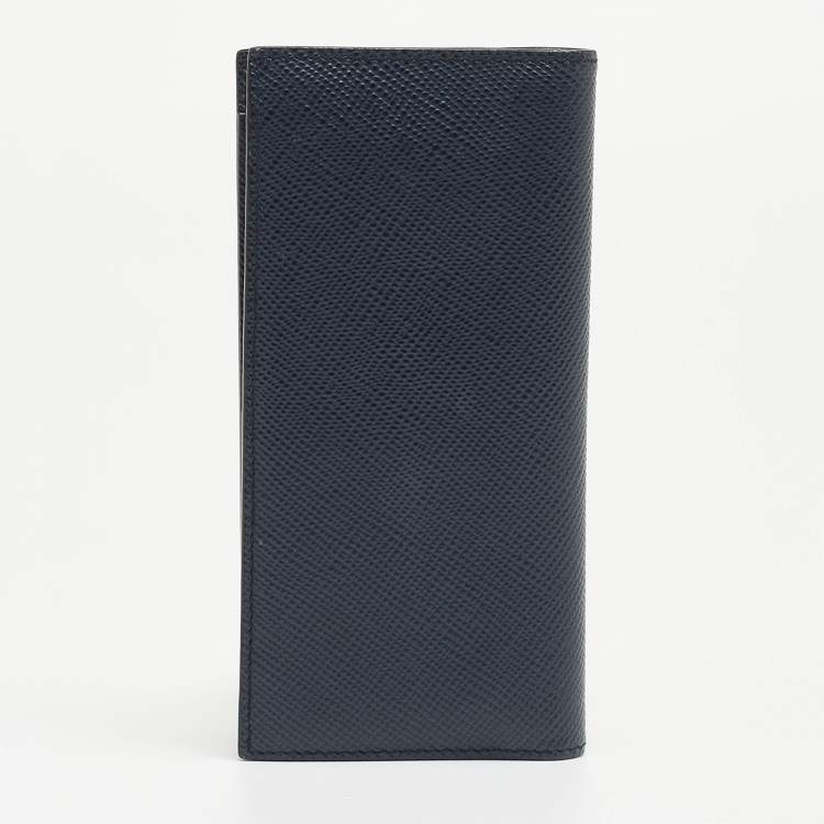 Pre Owned Prada Navy Blue Saffiano Leather Vertical Long Wallet