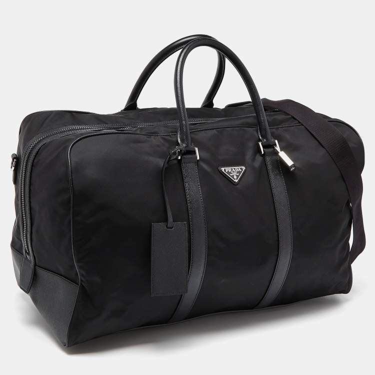 Pre Owned Prada Black Nylon and Leather Duffle Bag