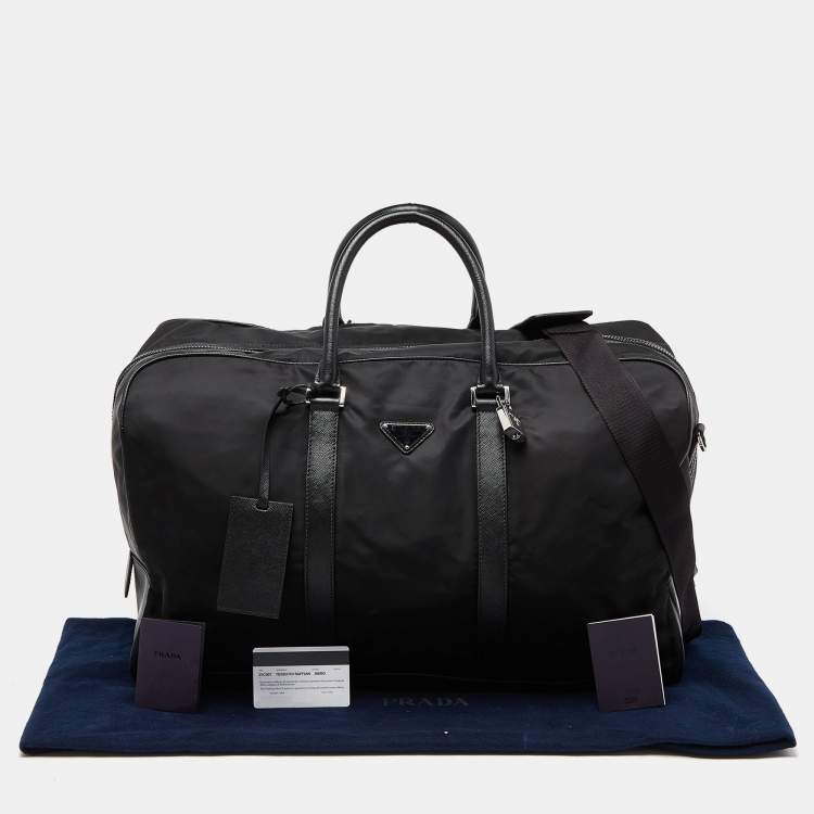 Pre Owned Prada Black Nylon and Leather Duffle Bag