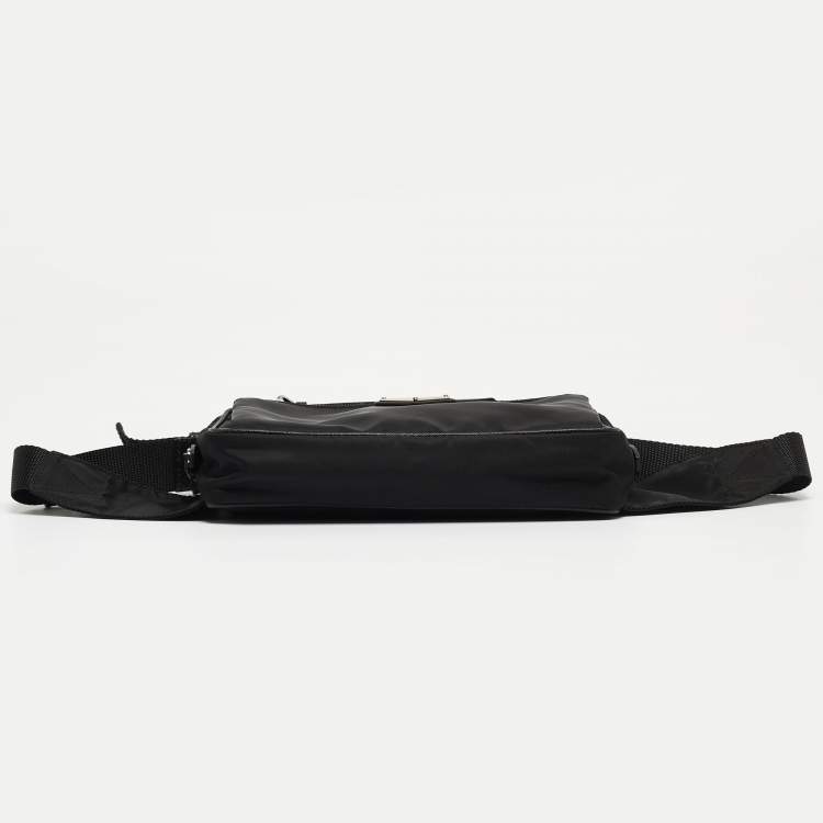 Pre Owned Prada Black Nylon Triangular Logo Belt Bag