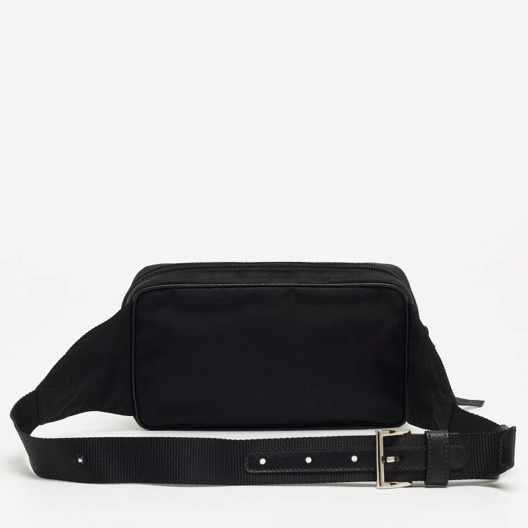 Pre Owned Prada Black Nylon Triangular Logo Belt Bag