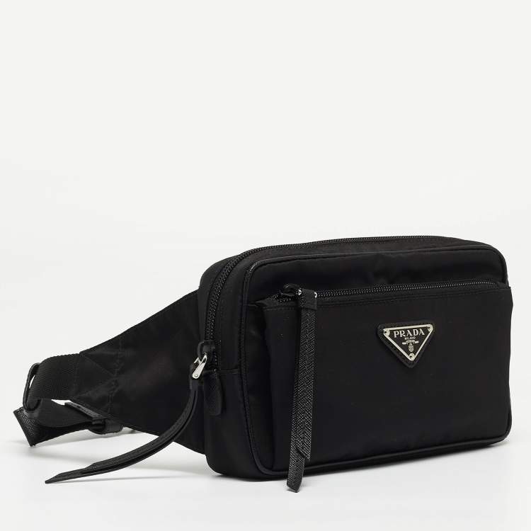 Pre Owned Prada Black Nylon Triangular Logo Belt Bag