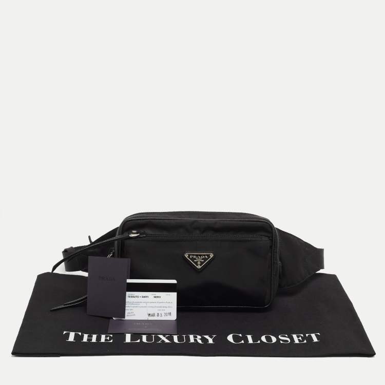 Pre Owned Prada Black Nylon Triangular Logo Belt Bag