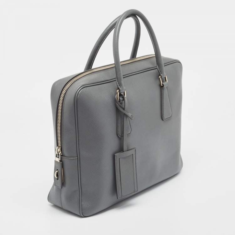 Pre Owned Prada Grey Saffiano Leather Briefcase