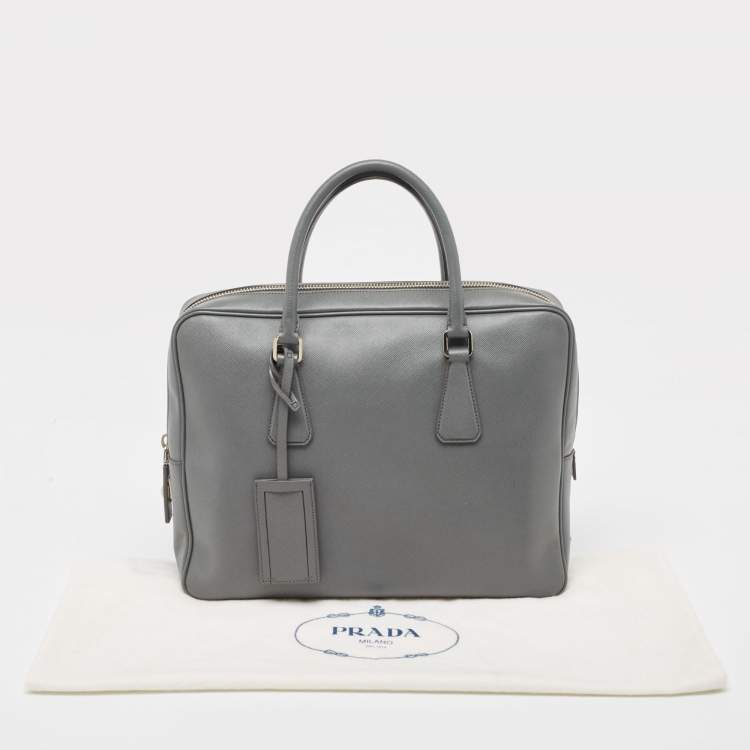 Pre Owned Prada Grey Saffiano Leather Briefcase