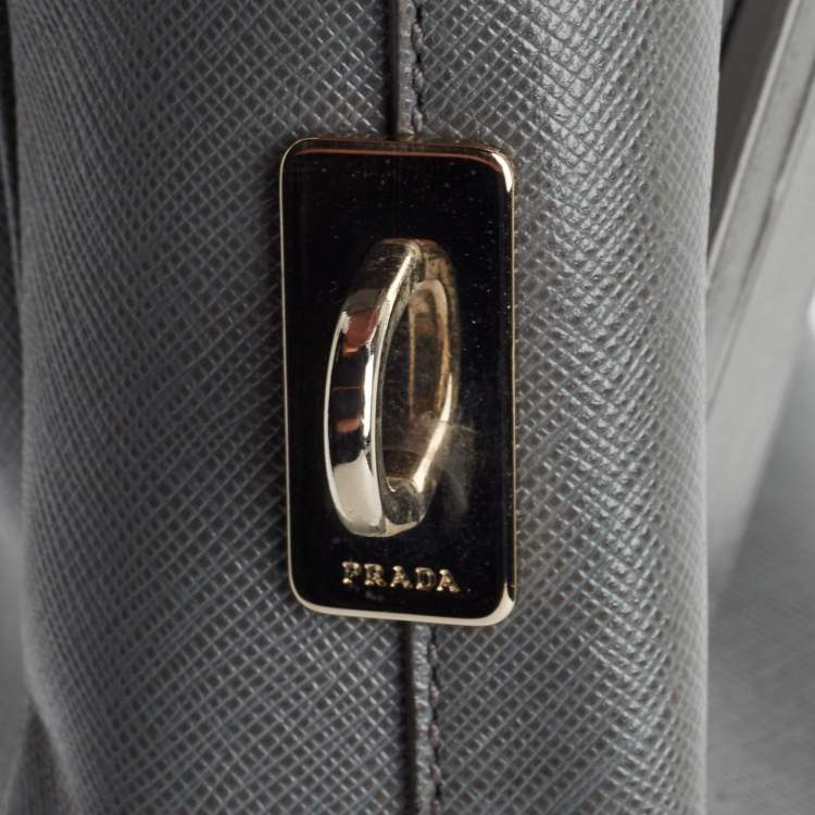 Pre Owned Prada Grey Saffiano Leather Briefcase