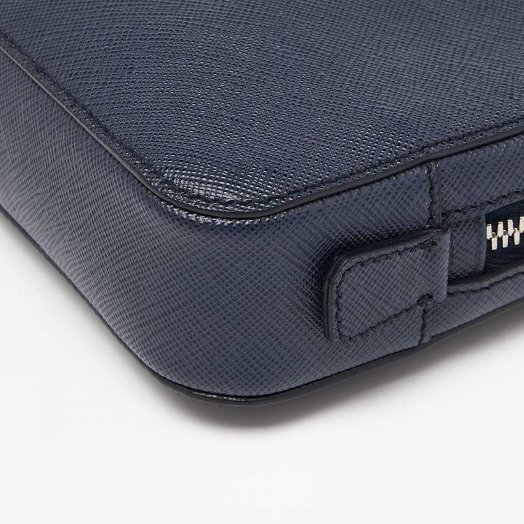 Pre Owned Prada Navy Blue Saffiano Leather Zip Wristlet Pouch