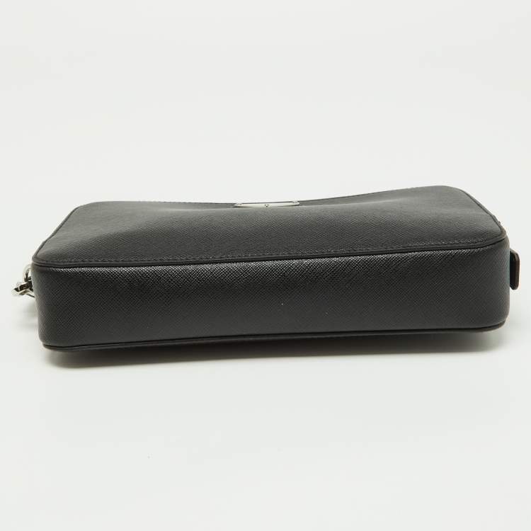 Pre Owned Prada Black Saffiano Leather Wristlet Zip Pouch