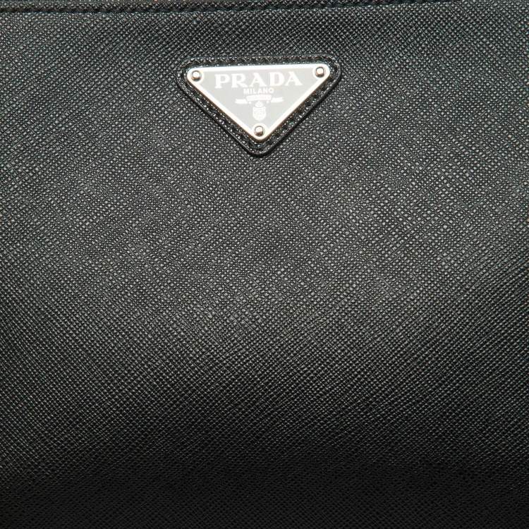 Pre Owned Prada Black Saffiano Leather Wristlet Zip Pouch