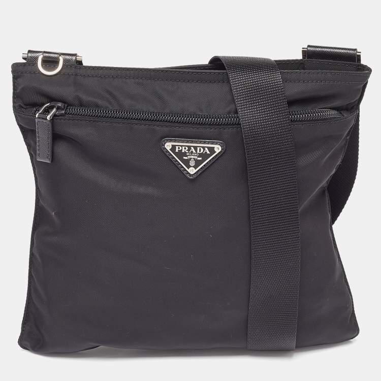 Pre Owned Prada Black Nylon Zip Messengers Bag