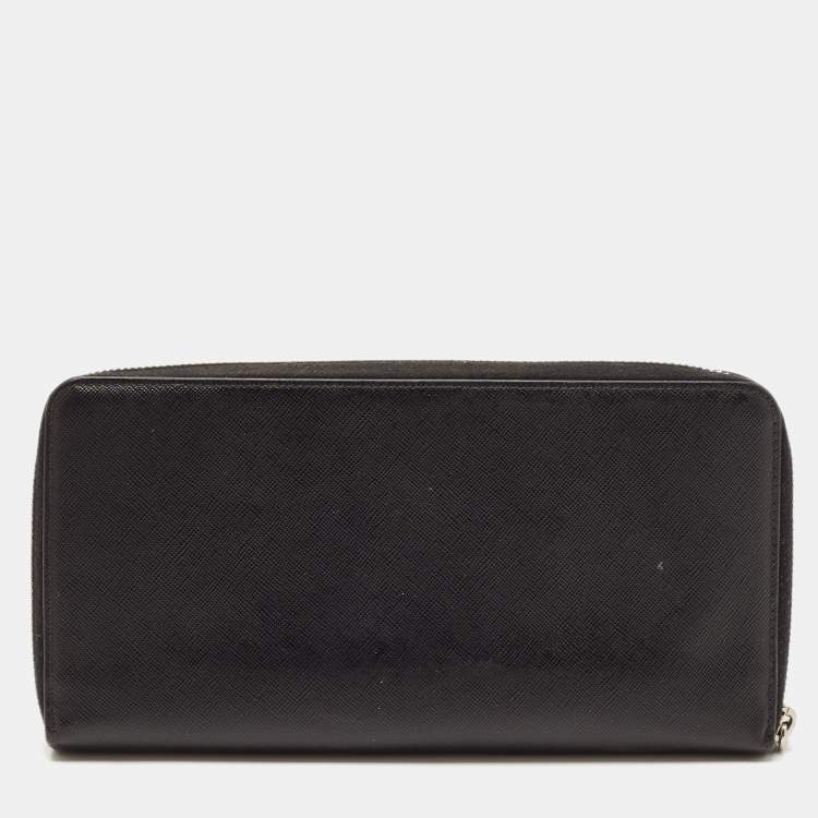 Pre Owned Prada Black/Ivory Saffiano Lux Leather Zip Around Organizer