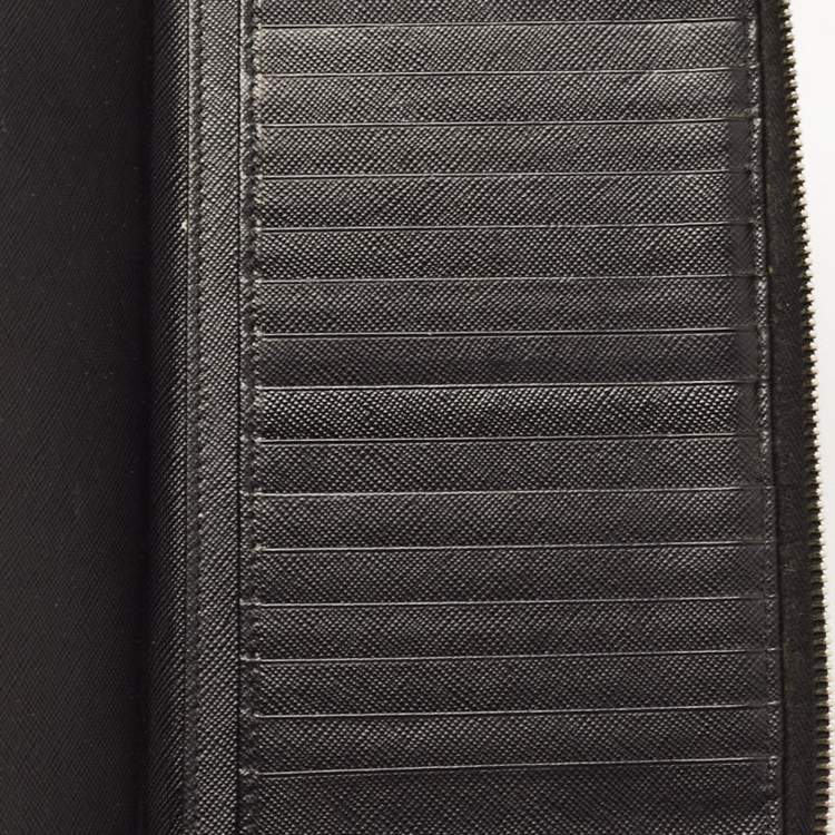 Pre Owned Prada Black/Ivory Saffiano Lux Leather Zip Around Organizer