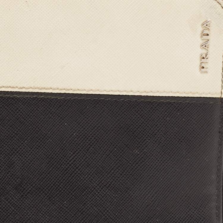 Pre Owned Prada Black/Ivory Saffiano Lux Leather Zip Around Organizer