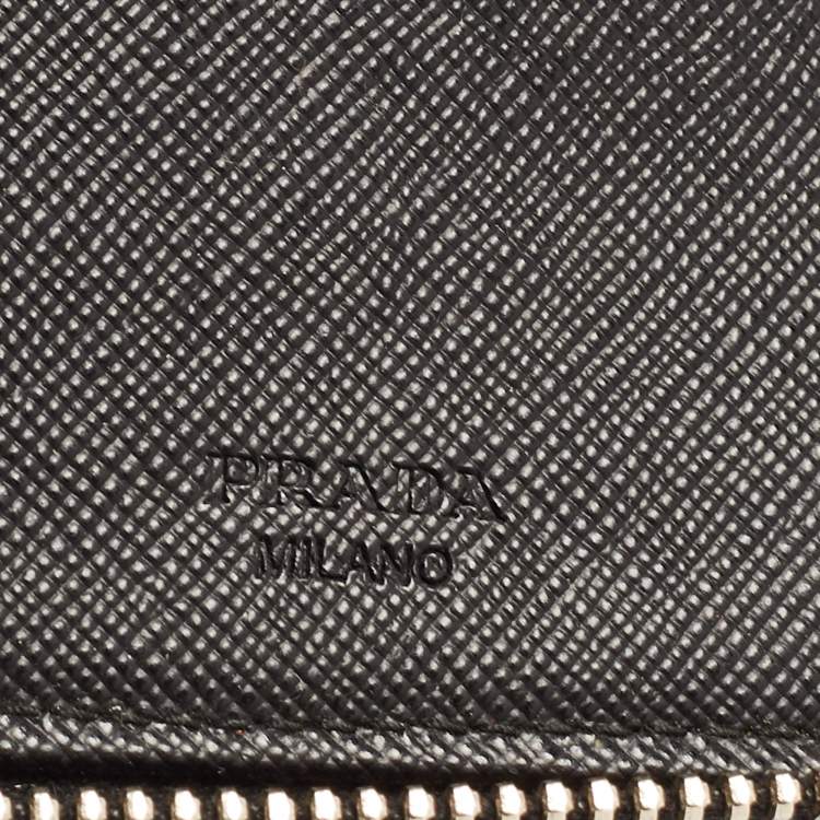 Pre Owned Prada Black/Ivory Saffiano Lux Leather Zip Around Organizer