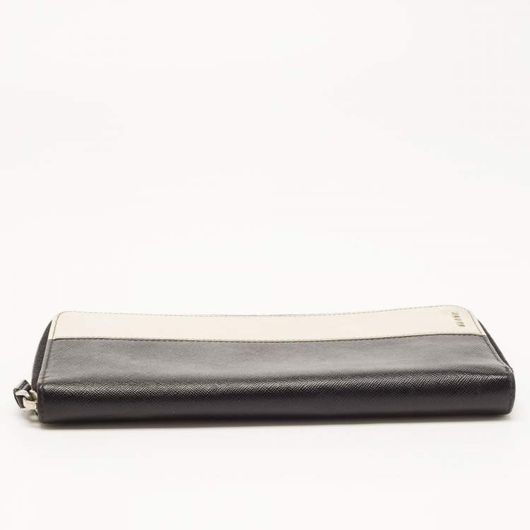 Pre Owned Prada Black/Ivory Saffiano Lux Leather Zip Around Organizer