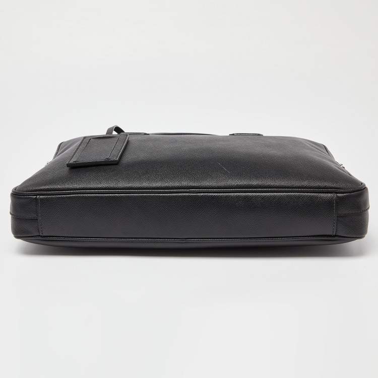 Pre Owned Prada Black Saffiano Lux Leather Briefcase Laptop Bag