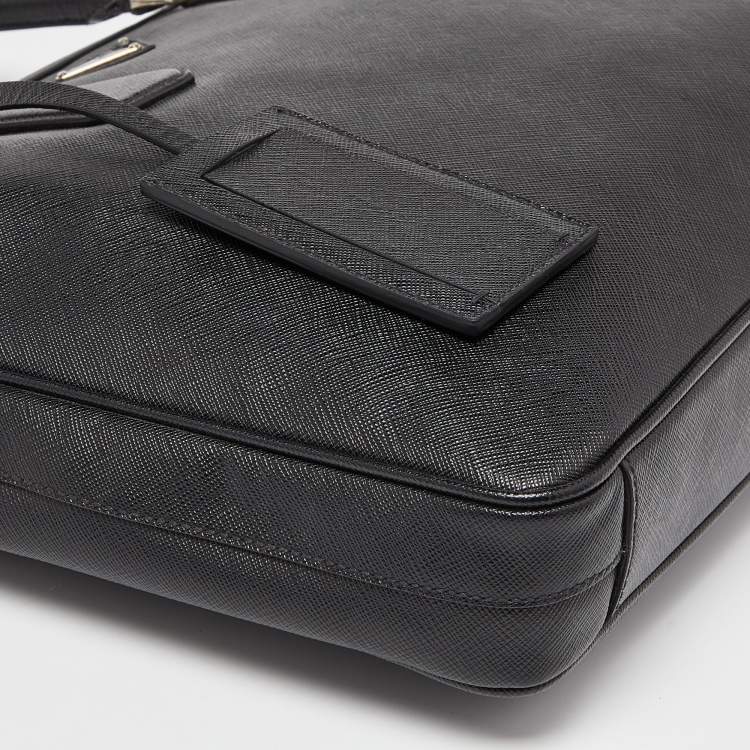 Pre Owned Prada Black Saffiano Lux Leather Briefcase Laptop Bag