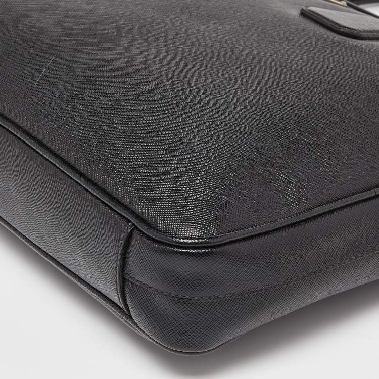 Pre Owned Prada Black Saffiano Lux Leather Briefcase Laptop Bag