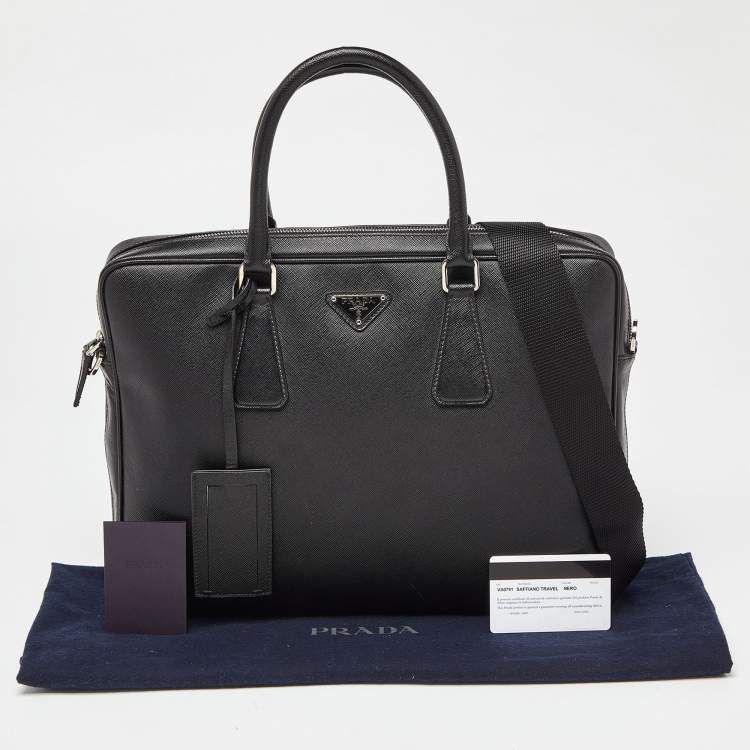 Pre Owned Prada Black Saffiano Lux Leather Briefcase Laptop Bag