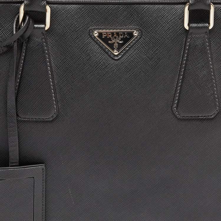 Pre Owned Prada Black Saffiano Lux Leather Briefcase Laptop Bag
