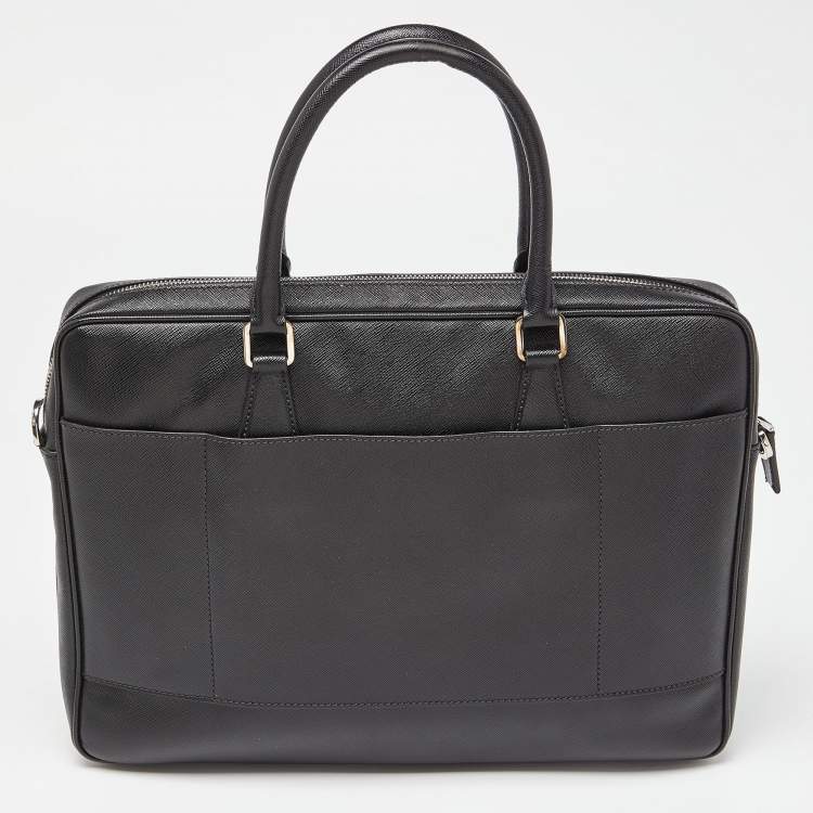 Pre Owned Prada Black Saffiano Lux Leather Briefcase Laptop Bag