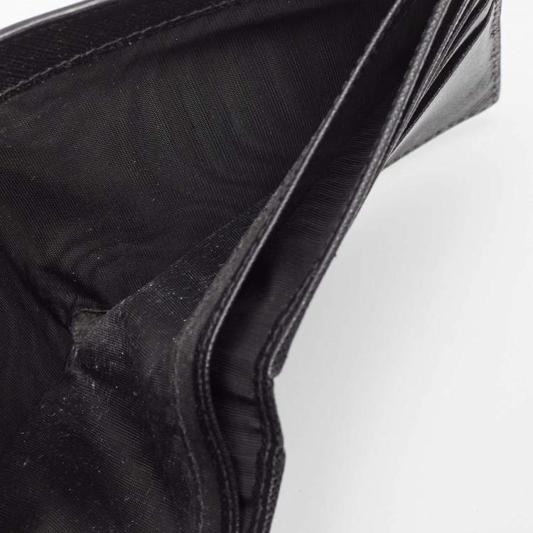 Pre Owned Prada Black Saffiano Metal Leather Logo Bifold Wallet