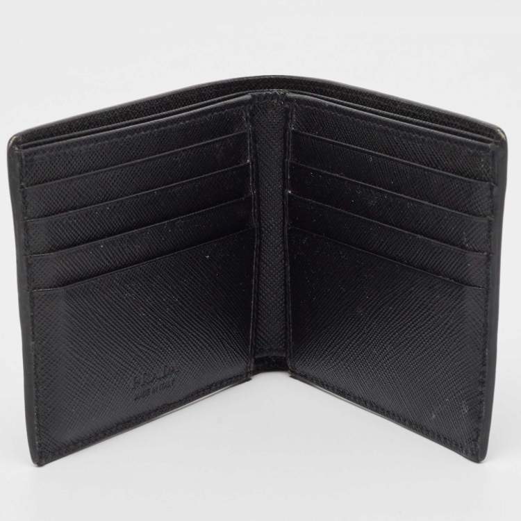 Pre Owned Prada Black Saffiano Metal Leather Logo Bifold Wallet