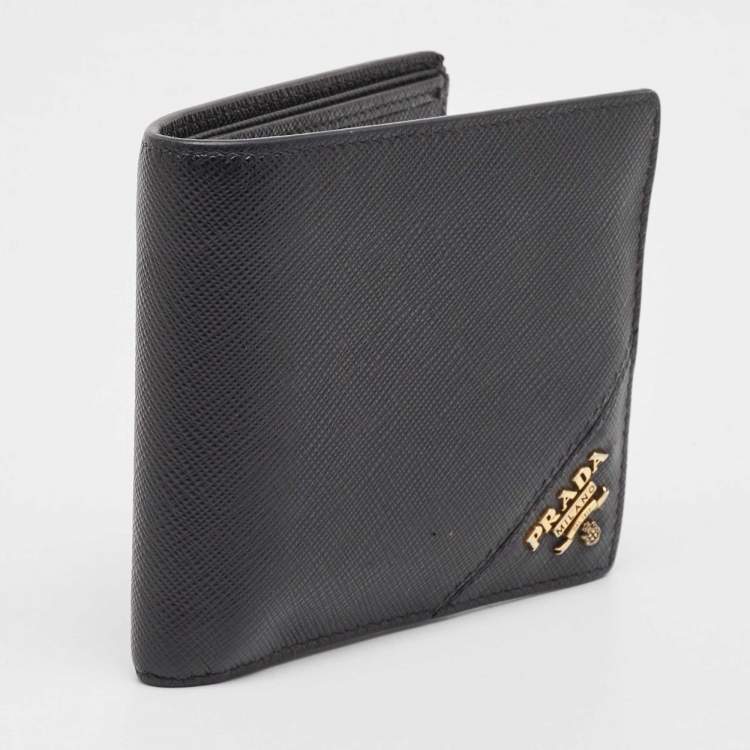 Pre Owned Prada Black Saffiano Metal Leather Logo Bifold Wallet
