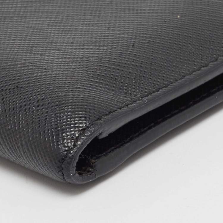 Pre Owned Prada Black Saffiano Metal Leather Logo Bifold Wallet