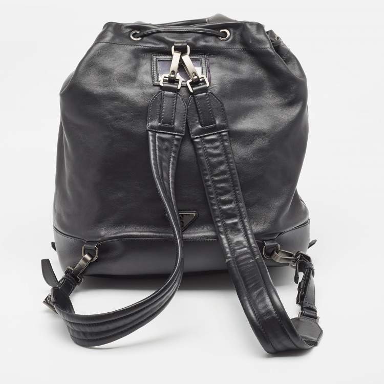 Pre Owned Prada Black Soft Leather Drawstring Backpack