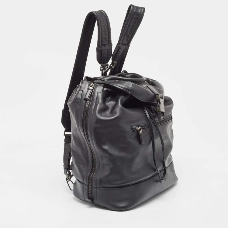 Pre Owned Prada Black Soft Leather Drawstring Backpack