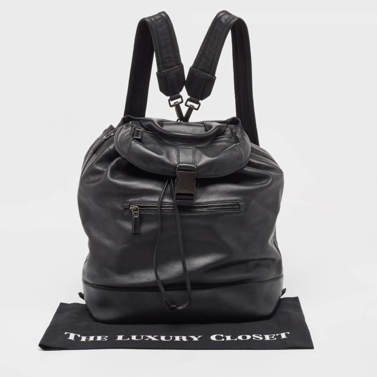 Pre Owned Prada Black Soft Leather Drawstring Backpack