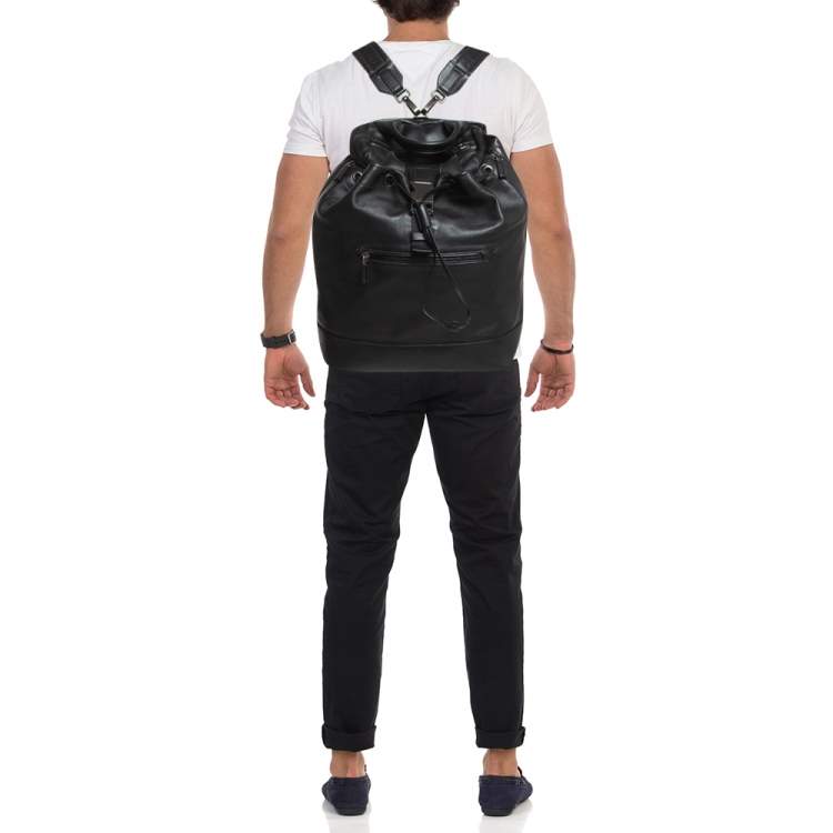 Pre Owned Prada Black Soft Leather Drawstring Backpack