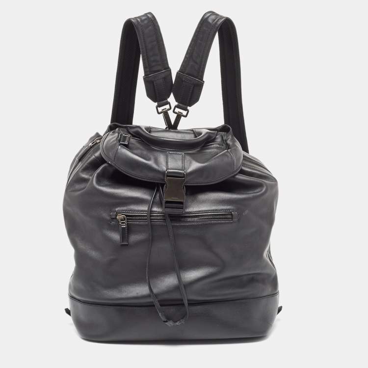Pre Owned Prada Black Soft Leather Drawstring Backpack