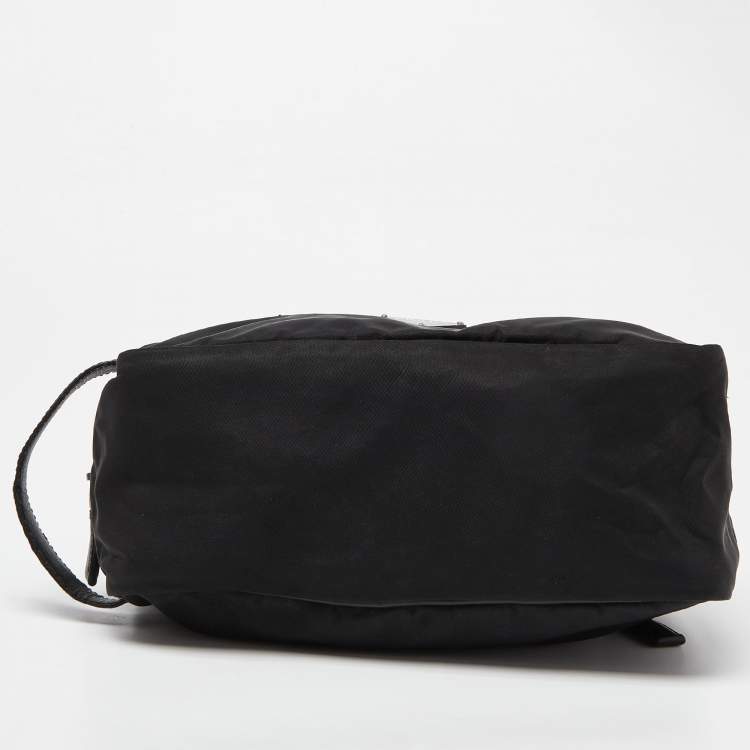 Pre Owned Prada Black Nylon and Saffiano Leather Zip Pouch