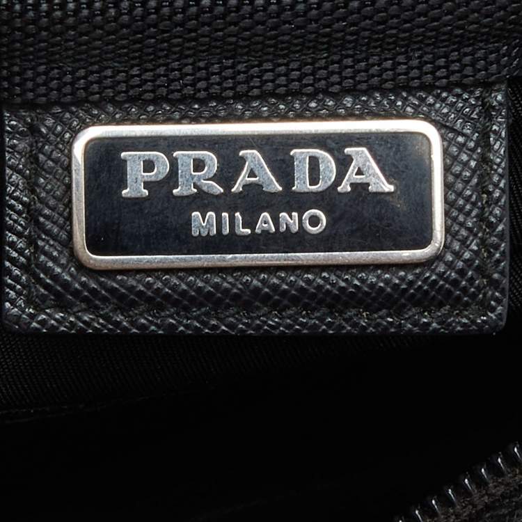 Pre Owned Prada Black Nylon and Saffiano Leather Zip Pouch
