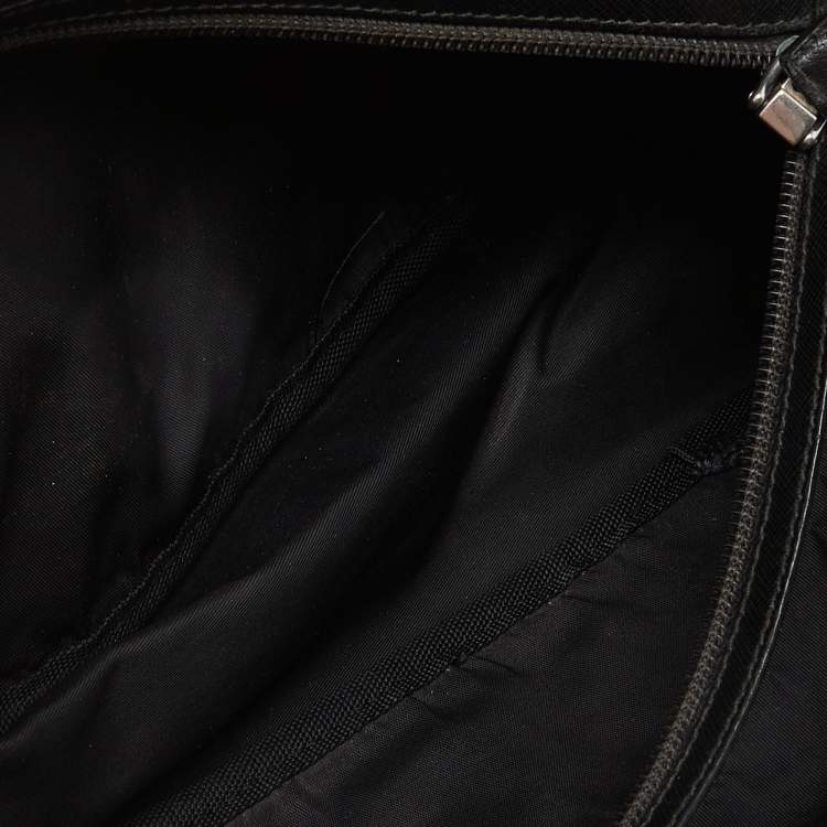 Pre Owned Prada Black Nylon and Saffiano Leather Zip Pouch