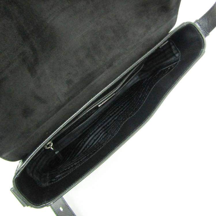 Pre Owned Prada Nero Saffiano Cuir Leather Messenger Bag