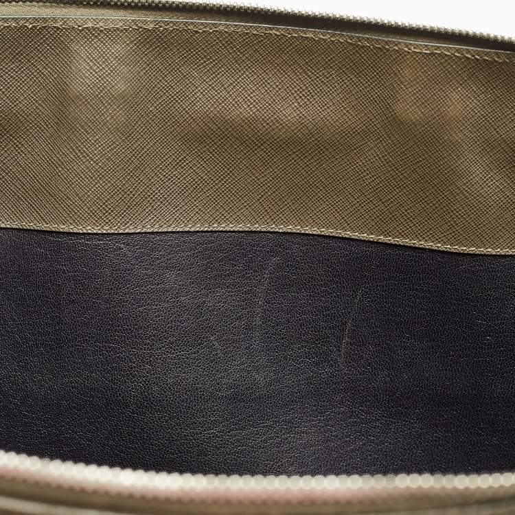 Pre Owned Prada Olive Green Saffiano Lux Leather Front Pocket Briefcase Bag