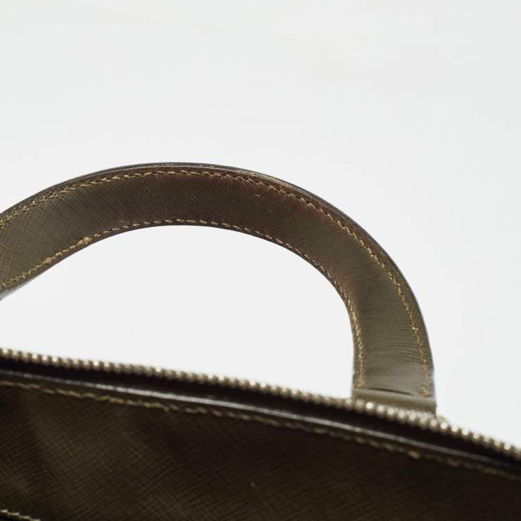 Pre Owned Prada Olive Green Saffiano Lux Leather Front Pocket Briefcase Bag