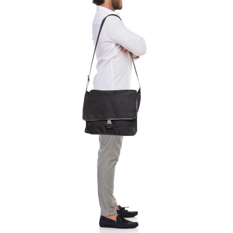Pre Owned Prada Black Nylon and Leather Messenger Bag