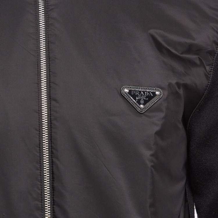 Pre Owned Prada Black Triangle Logo Re-Nylon and Knit Jacket XL
