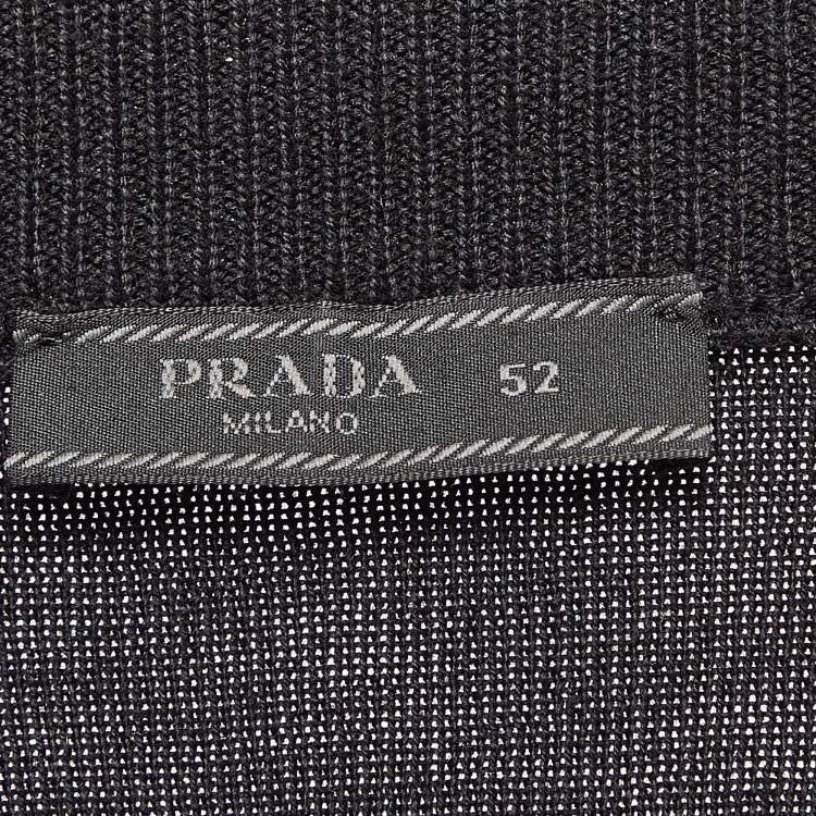 Pre Owned Prada Black Triangle Logo Re-Nylon and Knit Jacket XL