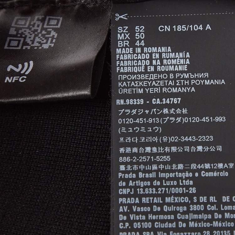 Pre Owned Prada Black Triangle Logo Re-Nylon and Knit Jacket XL
