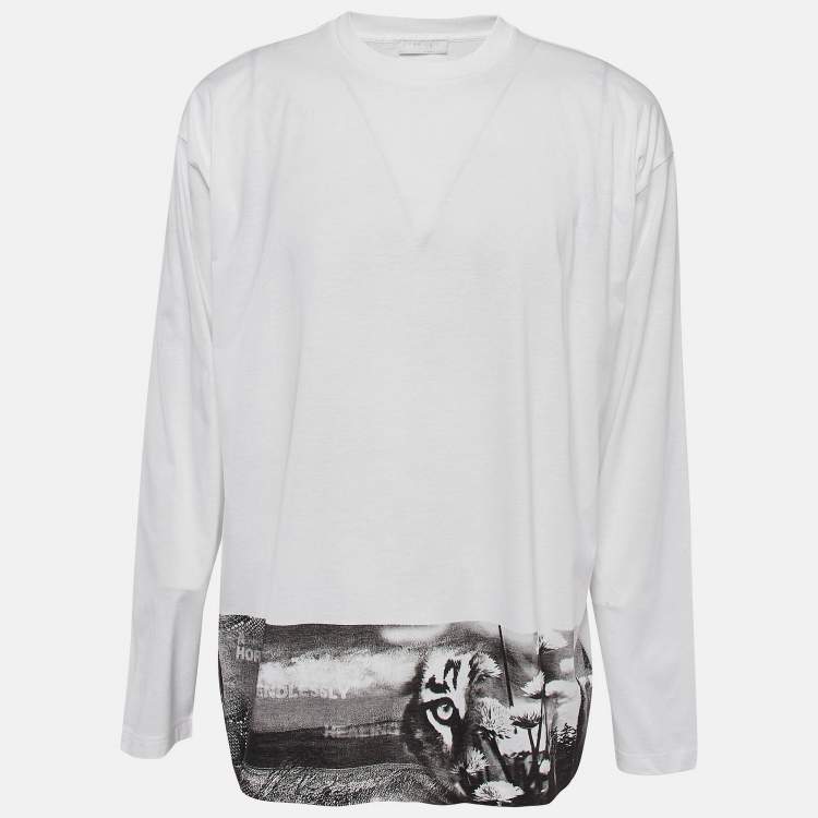 Pre Owned Prada White Graphic Print Cotton Knit Long Sleeve T-Shirt M