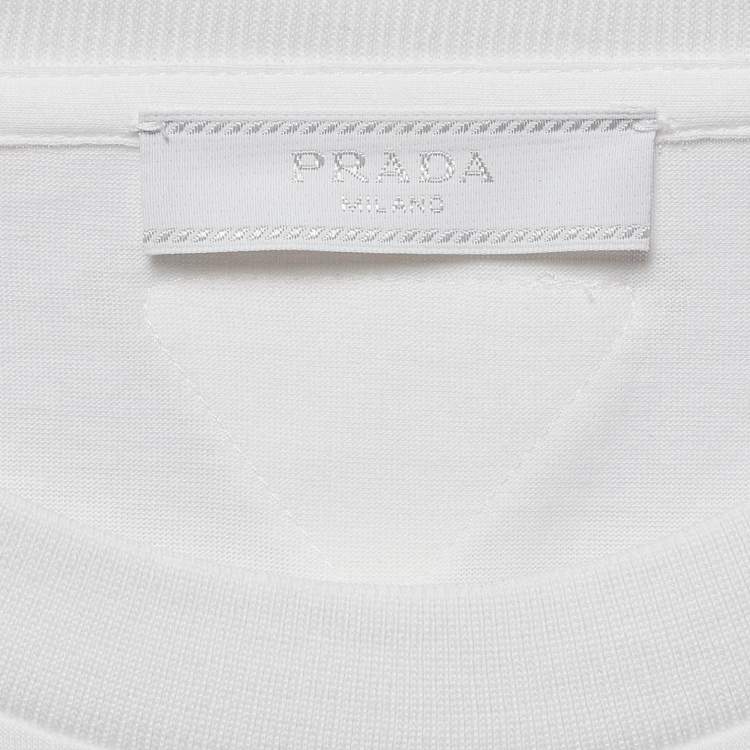 Pre Owned Prada White Graphic Print Cotton Knit Long Sleeve T-Shirt M
