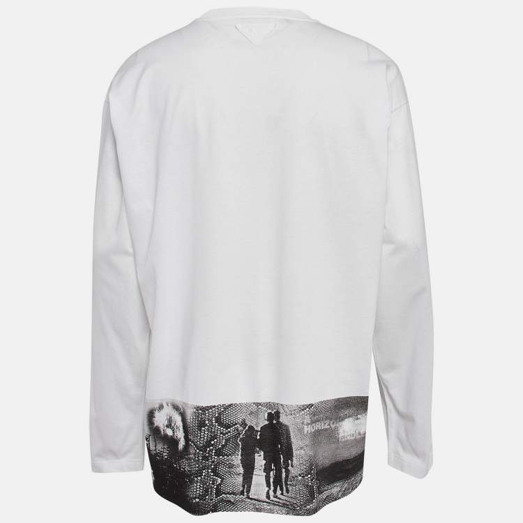 Pre Owned Prada White Graphic Print Cotton Knit Long Sleeve T-Shirt M